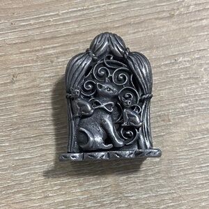 Vintage Torino Pewter Cat Jewelry Necklace Brooch Earrings Trinket Box Set